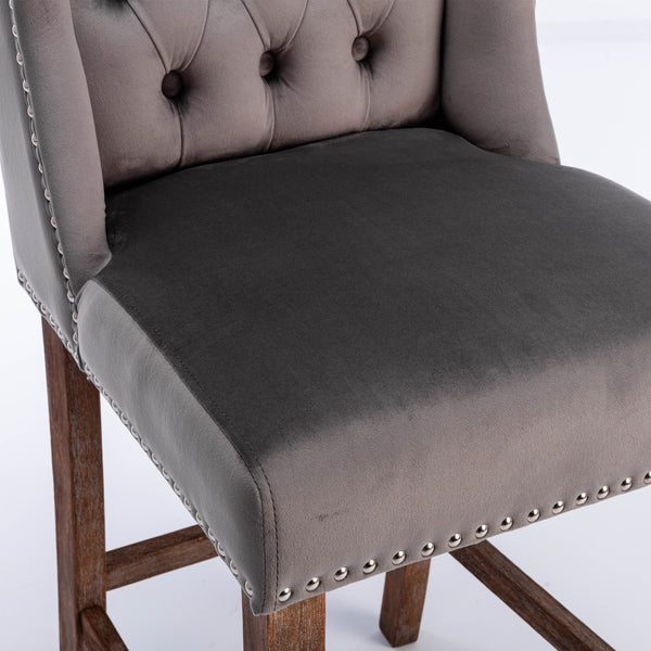 English Elm A&A Velvet Counter Height Bar Stools Set of 2 — 27" Wingback Upholstered Seats with Tufted Back and Nailhead Trim W114341152