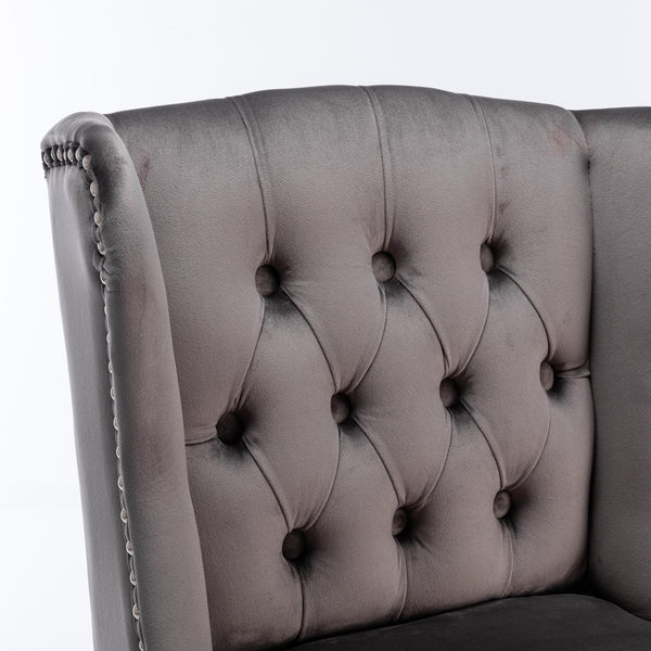 English Elm A&A Velvet Counter Height Bar Stools Set of 2 – 27" Wingback Upholstered Seats with Nailhead Trim, Tufted Back, Wood Legs, Grey W114341152