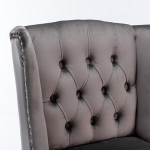 English Elm A&A Velvet Counter Height Bar Stools Set of 2 — 27" Wingback Upholstered Seats with Tufted Back and Nailhead Trim W114341152