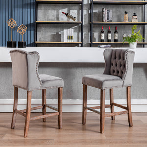 English Elm A&A Velvet Counter Height Bar Stools Set of 2 — 27" Wingback Upholstered Seats with Tufted Back and Nailhead Trim W114341152