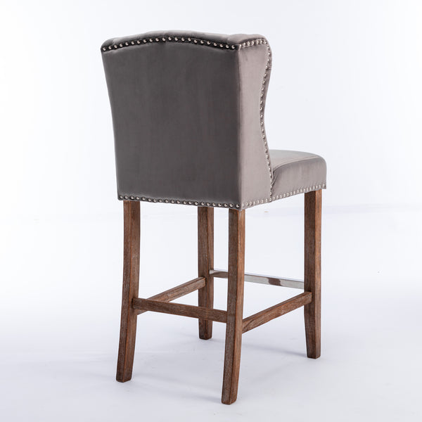 English Elm A&A Velvet Counter Height Bar Stools Set of 2 – 27" Wingback Upholstered Seats with Nailhead Trim, Tufted Back, Wood Legs, Grey W114341152