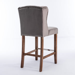 English Elm A&A Velvet Counter Height Bar Stools Set of 2 — 27" Wingback Upholstered Seats with Tufted Back and Nailhead Trim W114341152