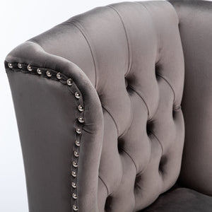 English Elm A&A Velvet Counter Height Bar Stools Set of 2 – 27" Wingback Upholstered Seats with Nailhead Trim, Tufted Back, Wood Legs, Grey W114341152