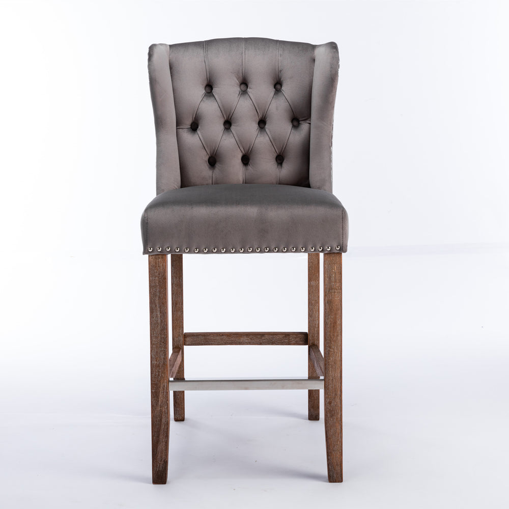 English Elm A&A Velvet Counter Height Bar Stools Set of 2 — 27" Wingback Upholstered Seats with Tufted Back and Nailhead Trim W114341152