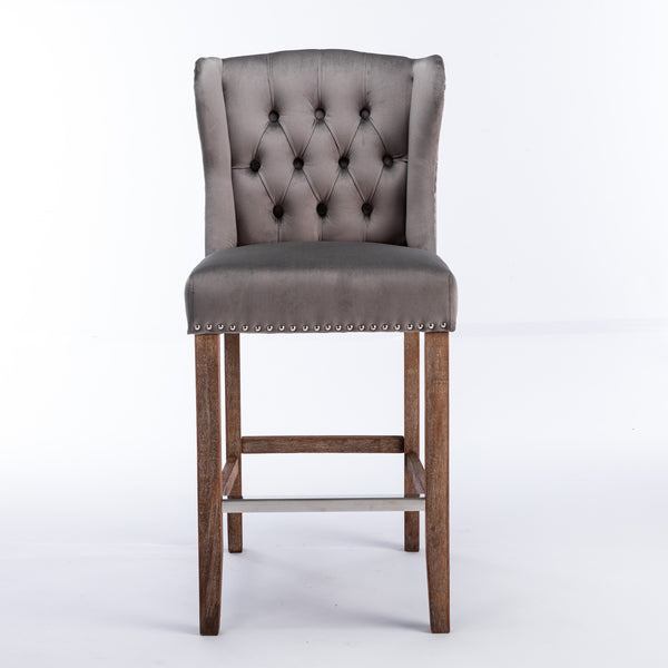 English Elm A&A Velvet Counter Height Bar Stools Set of 2 — 27" Wingback Upholstered Seats with Tufted Back and Nailhead Trim W114341152