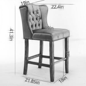 English Elm A&A Velvet Counter Height Bar Stools Set of 2 — 27" Wingback Upholstered Seats with Tufted Back and Nailhead Trim W114341152