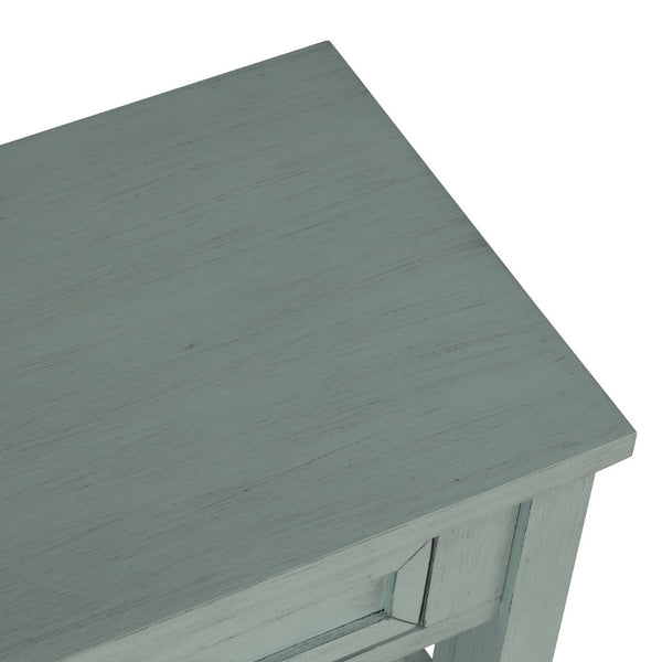 English Elm 36'' Solid Pine Farmhouse Console Four Drawer Entryway Table with Open Shelf Retro Blue W120246662