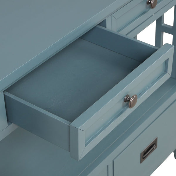 English Elm 36'' Solid Pine Farmhouse Console Four Drawer Entryway Table with Open Shelf Blue W120246660