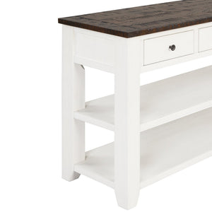 English Elm 48'' Pine Wood Console Table Vintage Entryway Piece with 3 Drawers and Open Shelves Antique White W1202P360964