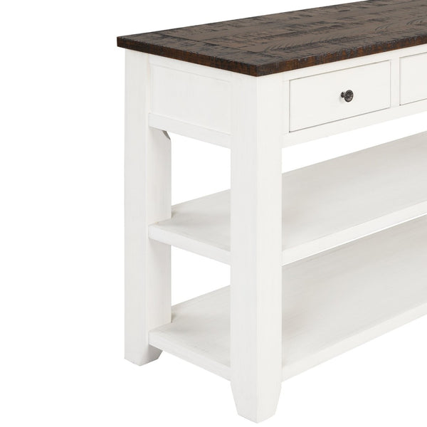 English Elm 48'' Pine Wood Console Table Vintage Entryway Piece with 3 Drawers and Open Shelves Antique White W1202P360964