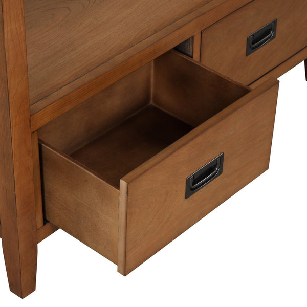 English Elm 36'' Solid Pine Farmhouse Console Four Drawer Entryway Table with Open Shelf Brown W120246663