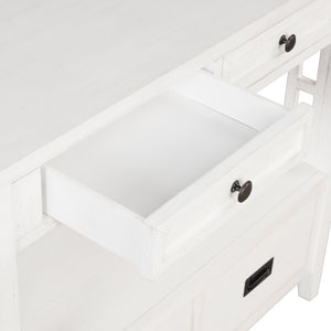 English Elm 36'' Solid Pine Farmhouse Console Four Drawer Entryway Table with Open Shelf Antique White W120246661