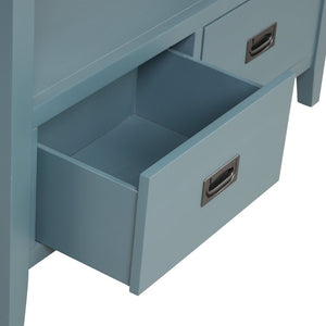 English Elm 36'' Solid Pine Farmhouse Console Four Drawer Entryway Table with Open Shelf Blue W120246660