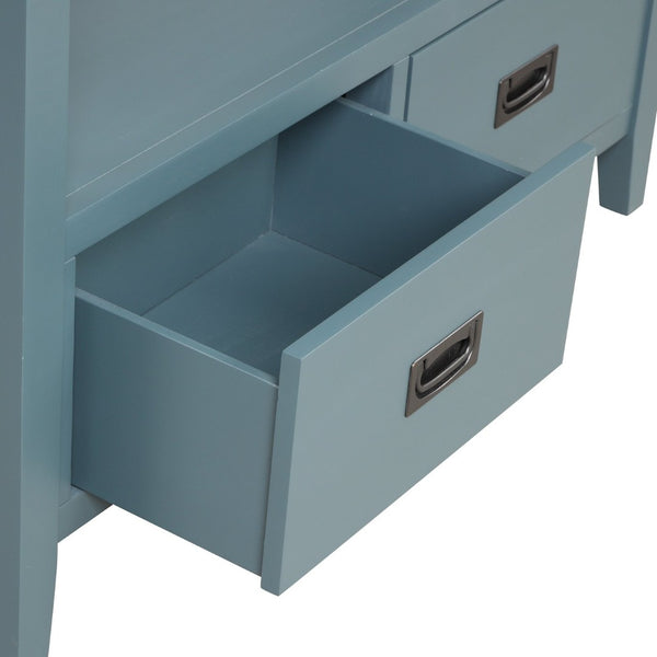 English Elm 36'' Solid Pine Farmhouse Console Four Drawer Entryway Table with Open Shelf Blue W120246660