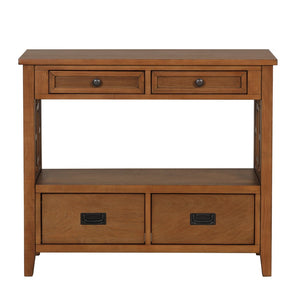 English Elm 36'' Solid Pine Farmhouse Console Four Drawer Entryway Table with Open Shelf Brown W120246663