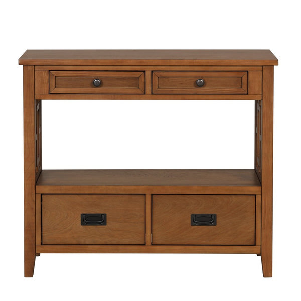 English Elm 36'' Solid Pine Farmhouse Console Four Drawer Entryway Table with Open Shelf Brown W120246663