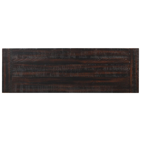 English Elm 48'' Pine Wood Console Table Vintage Entryway Piece with 3 Drawers and Open Shelves Distressed Black W1202P360958