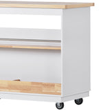 English Elm Rolling Kitchen Island With Storage, Two-Sided Kitchen Island Cart On Wheels With Rubberwood Top,Wine and Spice Rack, Large Kitchen Cart With 2 Drawers, 3 Open Compartments, White