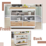 Hearth and Haven Rolling Kitchen Island with Storage, Two-Sided Kitchen Island Cart On Wheels with Rubberwood Top, Wine and Spice Rack, Large Kitchen Cart with 2 Drawers, 3 Open Compartments WF318964AAW