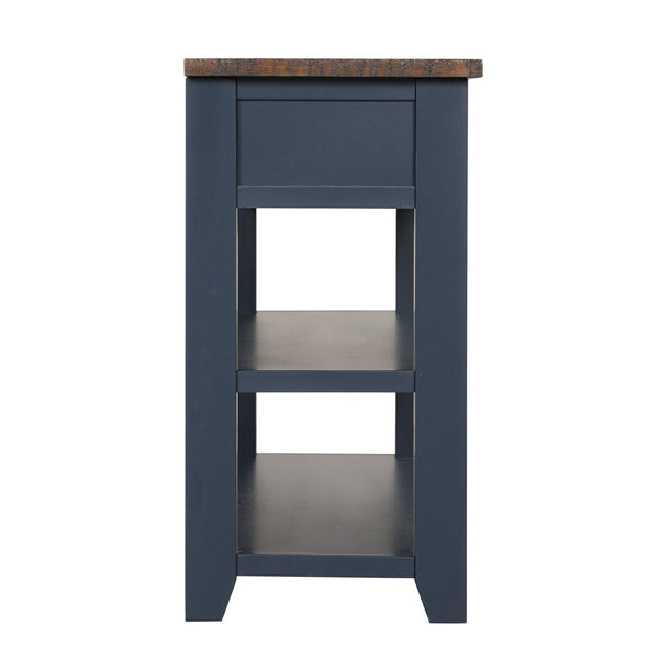 English Elm 48'' Pine Wood Console Table Vintage Entryway Piece with 3 Drawers and Open Shelves Navy Blue W1202P360961