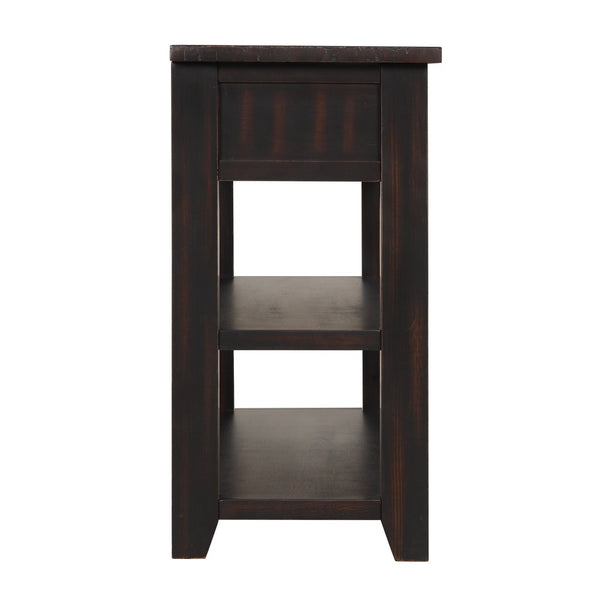 English Elm 48'' Pine Wood Console Table Vintage Entryway Piece with 3 Drawers and Open Shelves Distressed Black W1202P360958