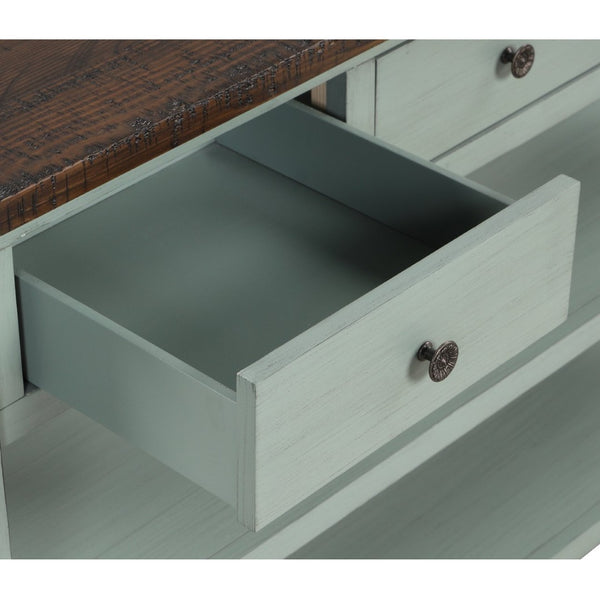 English Elm 48'' Pine Wood Console Table Vintage Entryway Piece with 3 Drawers and Open Shelves Retro Blue W1202P360960