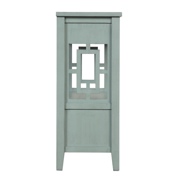 English Elm 36'' Solid Pine Farmhouse Console Four Drawer Entryway Table with Open Shelf Retro Blue W120246662