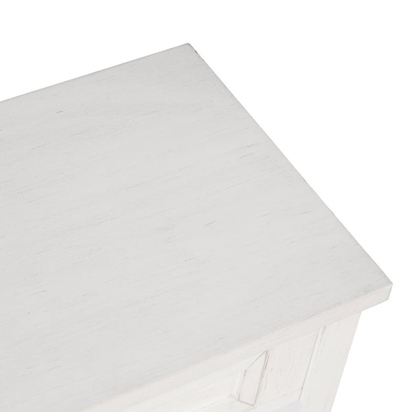 English Elm 36'' Solid Pine Farmhouse Console Four Drawer Entryway Table with Open Shelf Antique White W120246661