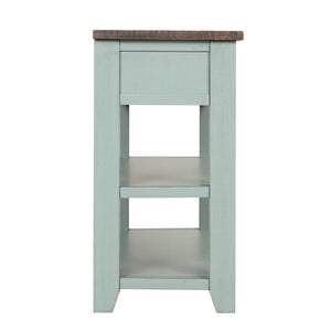 English Elm 48'' Pine Wood Console Table Vintage Entryway Piece with 3 Drawers and Open Shelves Retro Blue W1202P360960