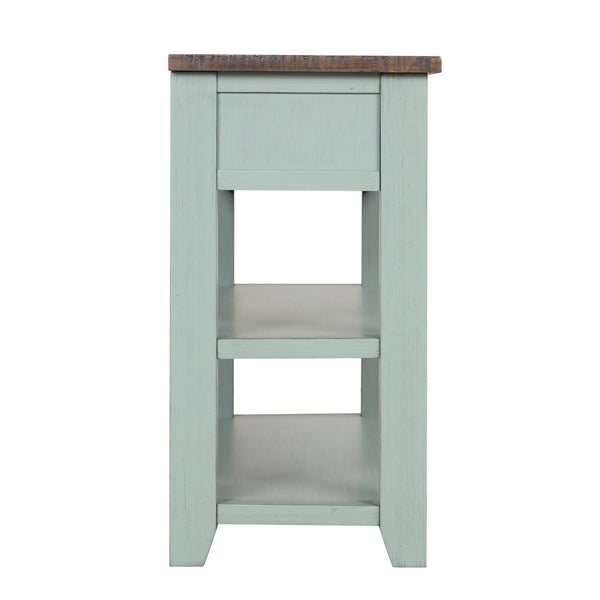 English Elm 48'' Pine Wood Console Table Vintage Entryway Piece with 3 Drawers and Open Shelves Retro Blue W1202P360960