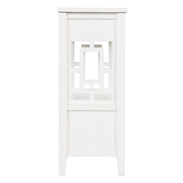 English Elm 36'' Solid Pine Farmhouse Console Four Drawer Entryway Table with Open Shelf Antique White W120246661