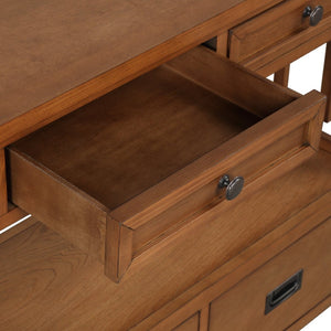 English Elm 36'' Solid Pine Farmhouse Console Four Drawer Entryway Table with Open Shelf Brown W120246663