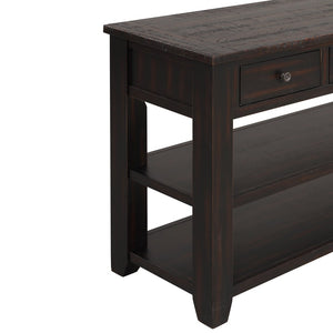 English Elm 48'' Pine Wood Console Table Vintage Entryway Piece with 3 Drawers and Open Shelves Distressed Black W1202P360958