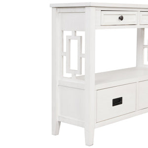 English Elm 36'' Solid Pine Farmhouse Console Four Drawer Entryway Table with Open Shelf Antique White W120246661