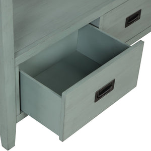English Elm 36'' Solid Pine Farmhouse Console Four Drawer Entryway Table with Open Shelf Retro Blue W120246662