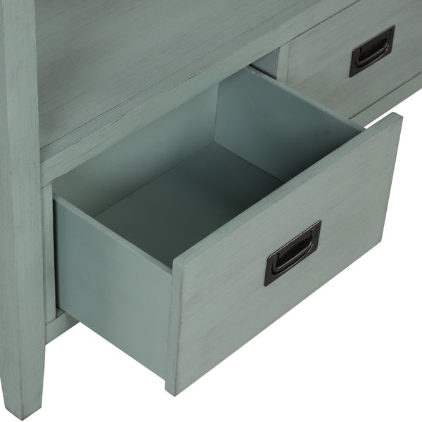 English Elm 36'' Solid Pine Farmhouse Console Four Drawer Entryway Table with Open Shelf Retro Blue W120246662