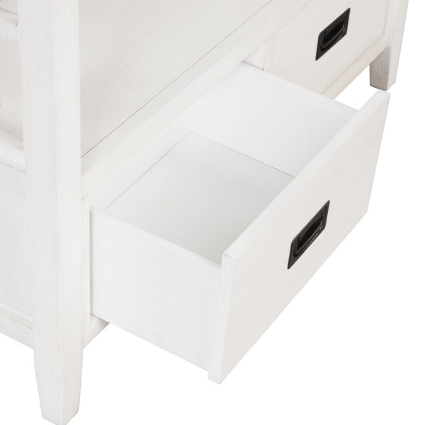 English Elm 36'' Solid Pine Farmhouse Console Four Drawer Entryway Table with Open Shelf Antique White W120246661