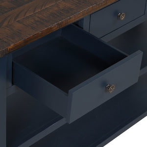 English Elm 48'' Pine Wood Console Table Vintage Entryway Piece with 3 Drawers and Open Shelves Navy Blue W1202P360961