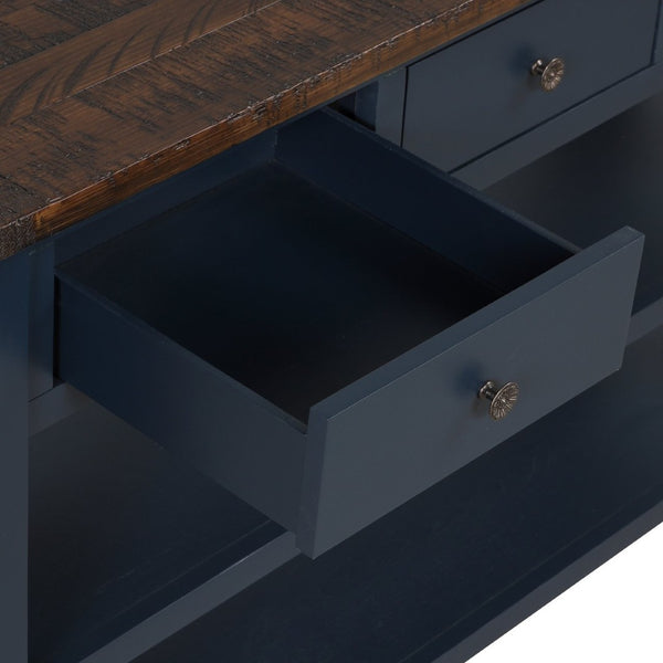 English Elm 48'' Pine Wood Console Table Vintage Entryway Piece with 3 Drawers and Open Shelves Navy Blue W1202P360961
