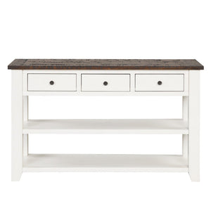 English Elm 48'' Pine Wood Console Table Vintage Entryway Piece with 3 Drawers and Open Shelves Antique White W1202P360964
