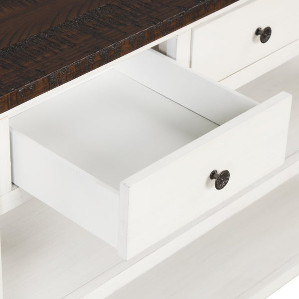 English Elm 48'' Pine Wood Console Table Vintage Entryway Piece with 3 Drawers and Open Shelves Antique White W1202P360964