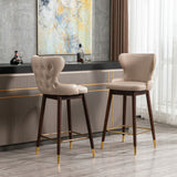 English Elm ,29.9" Modern Leathaire Fabric Bar Chairs, Tufted Gold Nailhead Trim Gold Decoration Bar Stools,Set Of 2 (Beige)