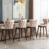 English Elm ,29.9" Modern Leathaire Fabric Bar Chairs, Tufted Gold Nailhead Trim Gold Decoration Bar Stools,Set Of 2 (Beige)