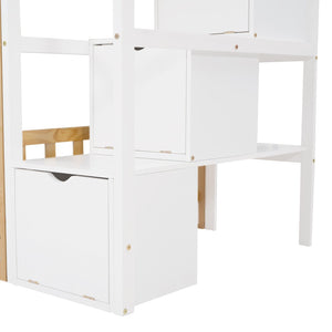 English Elm Stairway Twin Over Kids Bunk Bed Cabin Style with Built-in Storage Drawers LT001308AAK