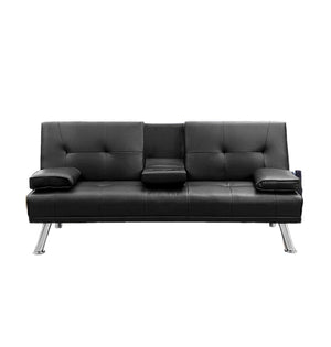 English Elm Mega Convertible Faux Leather Futon Sofa Bed with Cup Holders for Modern Living W97543712