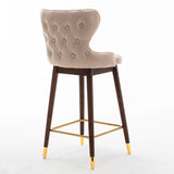 English Elm ,29.9" Modern Leathaire Fabric Bar Chairs, Tufted Gold Nailhead Trim Gold Decoration Bar Stools,Set Of 2 (Beige)