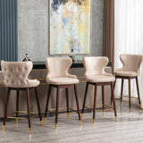 English Elm ,29.9" Modern Leathaire Fabric Bar Chairs, Tufted Gold Nailhead Trim Gold Decoration Bar Stools,Set Of 2 (Beige)