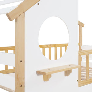 English Elm Stairway Twin Over Kids Bunk Bed Cabin Style with Built-in Storage Drawers LT001308AAK