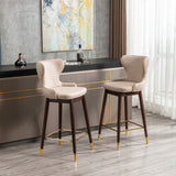 English Elm ,29.9" Modern Leathaire Fabric Bar Chairs, Tufted Gold Nailhead Trim Gold Decoration Bar Stools,Set Of 2 (Beige)