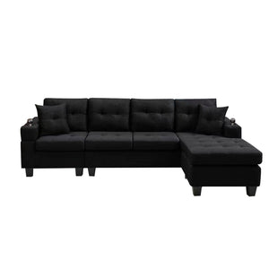 English Elm Mega Sectional Sofa with Chaise Armrest Storage Cup Holders Tufted Living Room W975S00011